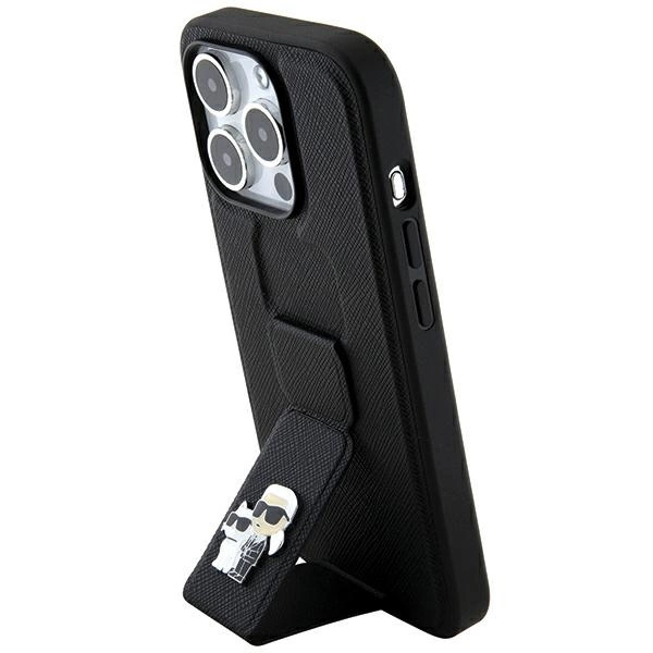 Karl Lagerfeld Gripstand Saffiano Karl & Choupette Pins dėklas iPhone 13 Pro / 13 - juodas - Image 9