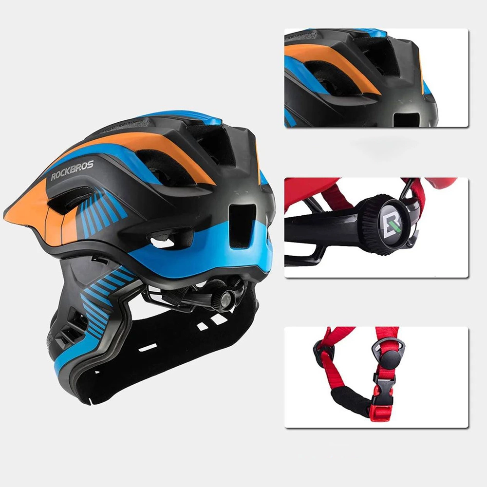 Rockbros TT-32SOBL-S vaikiška dviračio šalmas su nuimamu smakro apsaugos strypu, dydis S - juodas ir oranžinis - Image 3