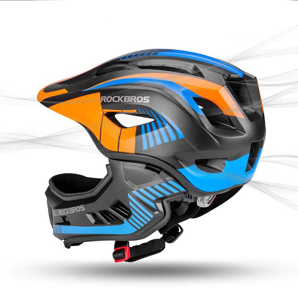 Rockbros TT-32SOBL-S vaikiška dviračio šalmas su nuimamu smakro apsaugos strypu, dydis S - juodas ir oranžinis - Image 5