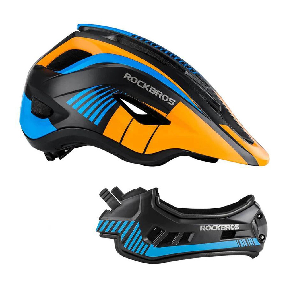 Rockbros TT-32SOBL-S vaikiška dviračio šalmas su nuimamu smakro apsaugos strypu, dydis S - juodas ir oranžinis - Image 6