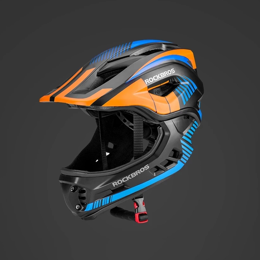 Rockbros TT-32SOBL-S vaikiška dviračio šalmas su nuimamu smakro apsaugos strypu, dydis S - juodas ir oranžinis - Image 7