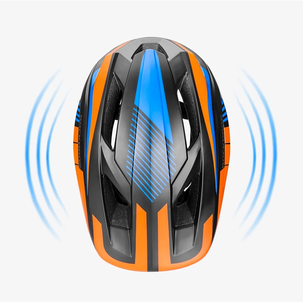 Rockbros TT-32SOBL-S vaikiška dviračio šalmas su nuimamu smakro apsaugos strypu, dydis S - juodas ir oranžinis - Image 9