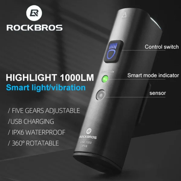 Rockbros V9M-1000 priekinė dviračio šviesa 1000 lm - juoda - Image 2