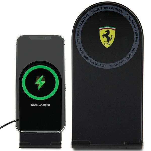 Ferrari MagSafe sulankstomas 2in1 15W indukcinis įkroviklis su logotipu - juodas - Image 2
