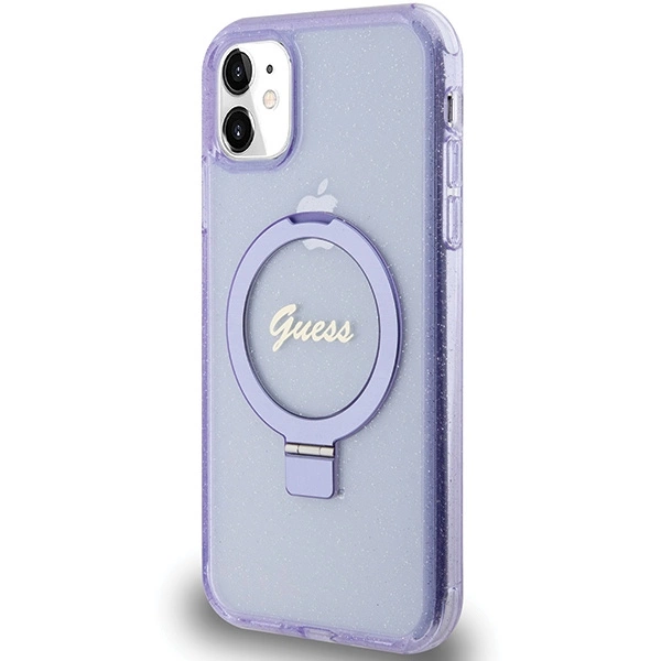 Guess Ring Stand Script Glitter MagSafe dėklas iPhone 11 / Xr - violetinis - Image 2