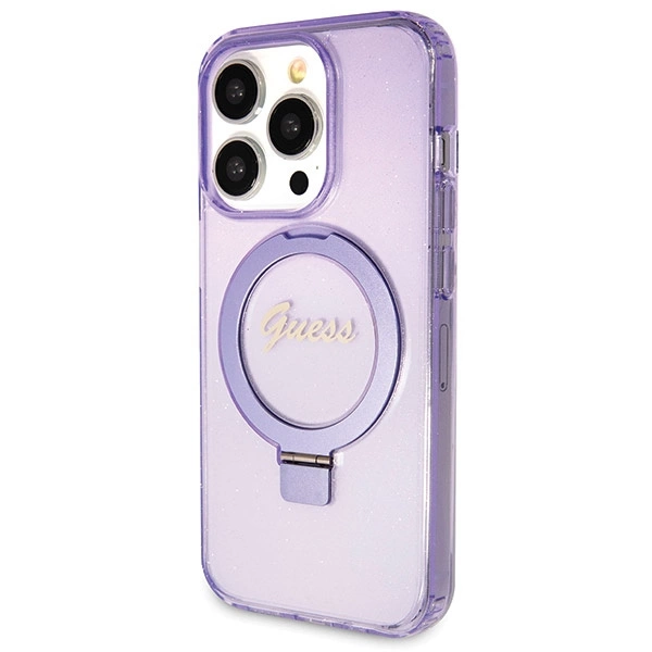 Guess Ring Stand Script Glitter MagSafe dėklas iPhone 14 Pro - violetinis - Image 2