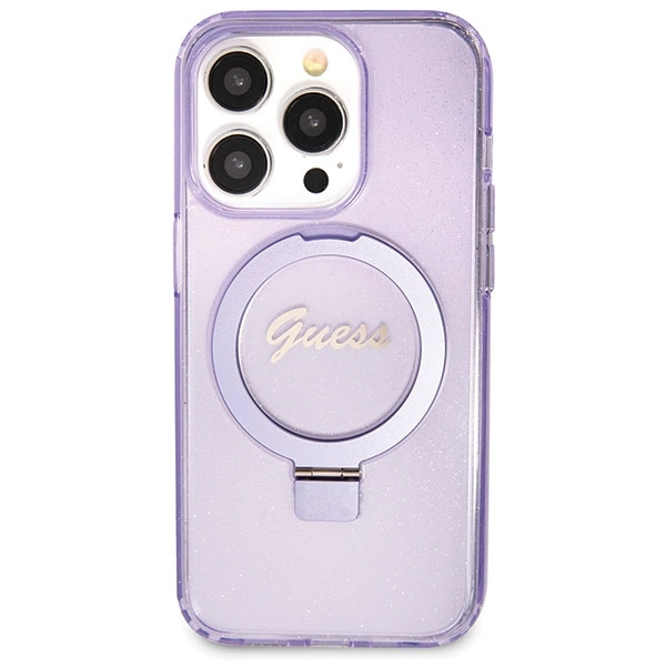 Guess Ring Stand Script Glitter MagSafe dėklas iPhone 14 Pro - violetinis - Image 3