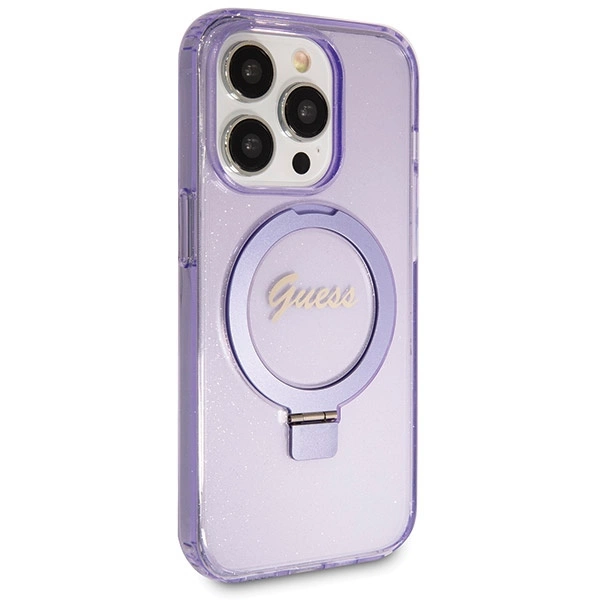 Guess Ring Stand Script Glitter MagSafe dėklas iPhone 14 Pro - violetinis - Image 4