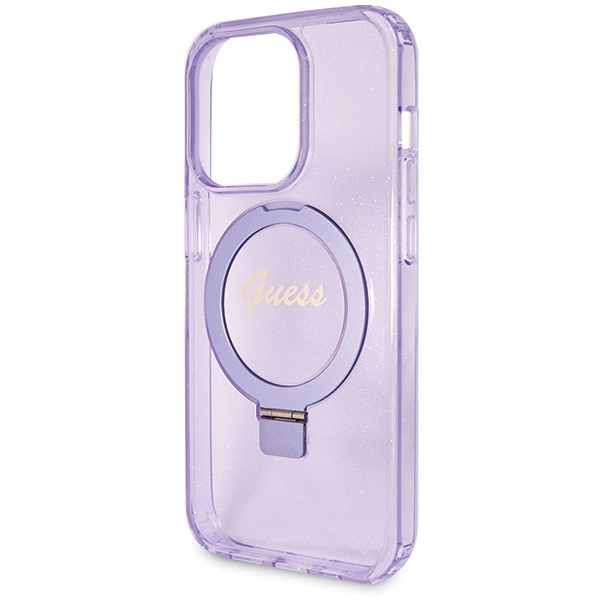 Guess Ring Stand Script Glitter MagSafe dėklas iPhone 14 Pro - violetinis - Image 6