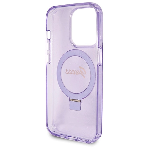 Guess Ring Stand Script Glitter MagSafe dėklas iPhone 14 Pro - violetinis - Image 7