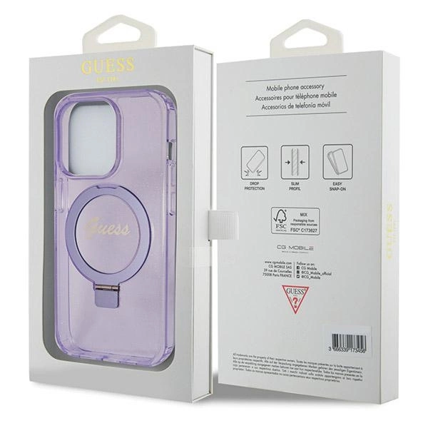 Guess Ring Stand Script Glitter MagSafe dėklas iPhone 14 Pro - violetinis - Image 8