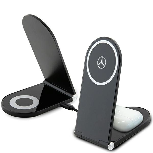 Mercedes Silver Stars MagSafe sulankstomas 2in1 15W indukcinis įkroviklis - juodas - Image 4