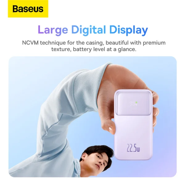 Baseus Comet Series powerbank su ekranėliu 10000mAh 22.5W - violetinis + USB-A / USB-C kabelis - Image 13