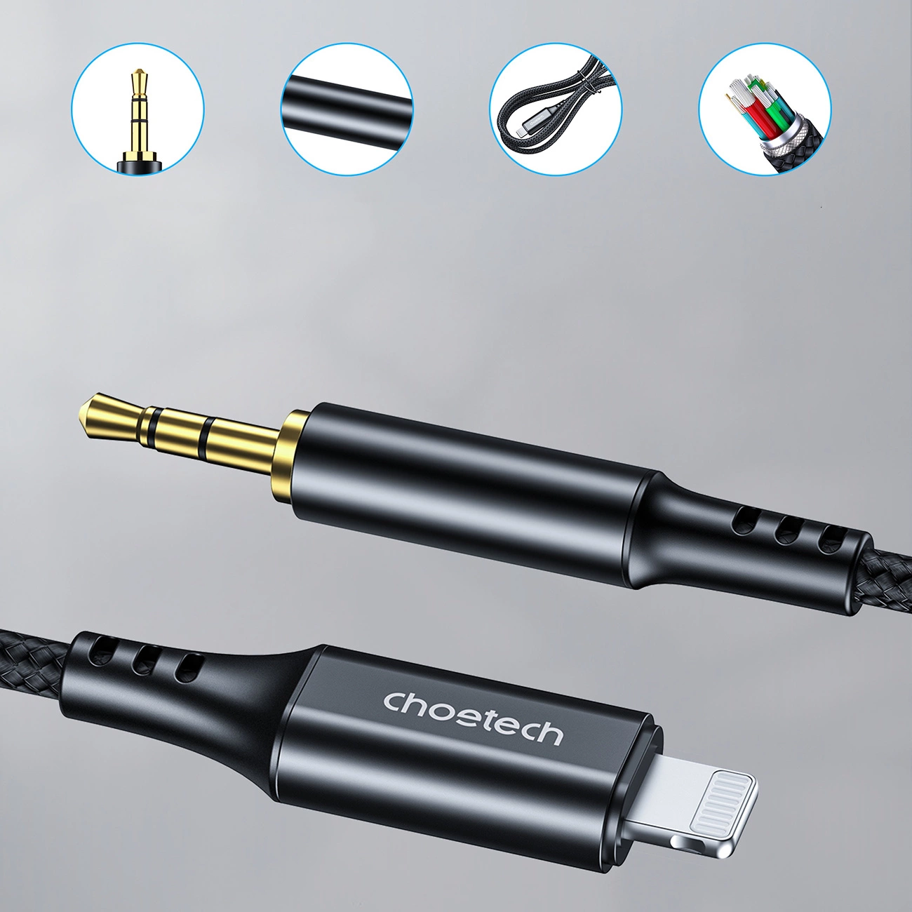 Choetech AUX009 Lightning / mini jack 3,5 mm kabelis 2 m - juodas - Image 3
