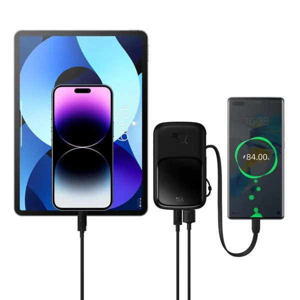 Baseus Qpow Digital Display powerbank su greitu įkrovimu 10000mAh 22.5W QC/PD/SCP/FCP su integruotu USB-C kabeliu - juodas - Image 11