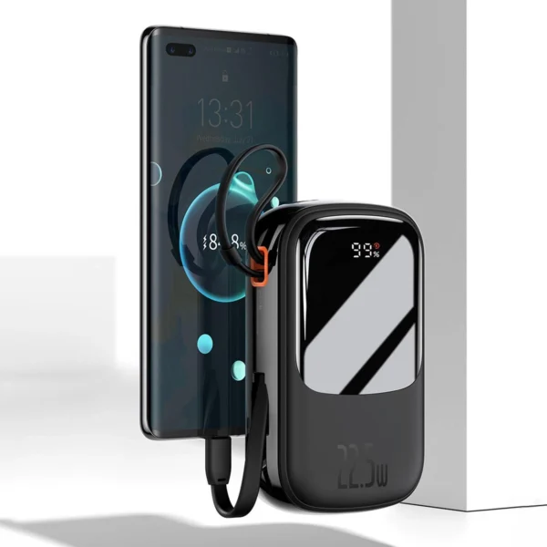 Baseus Qpow Digital Display powerbank su greitu įkrovimu 10000mAh 22.5W QC/PD/SCP/FCP su integruotu USB-C kabeliu - juodas - Image 12