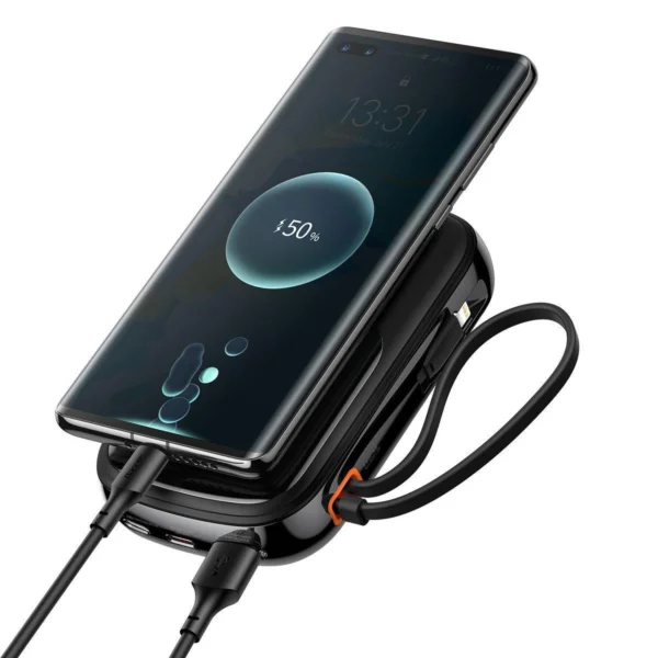 Baseus Qpow Digital Display powerbank su greitu įkrovimu 10000mAh 22.5W QC/PD/SCP/FCP su integruotu USB-C kabeliu - juodas - Image 2