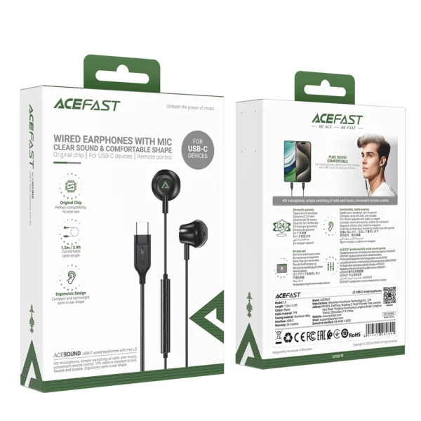 Acefast L2 ausinės į ausį su USB-C jungtimi, mikrofonu ir nuotoliniu valdymu 1,2 m - juodos - Image 5