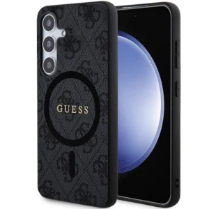 Guess 4G Collection Leather Metal Logo MagSafe Case for Samsung Galaxy S24+ - Black