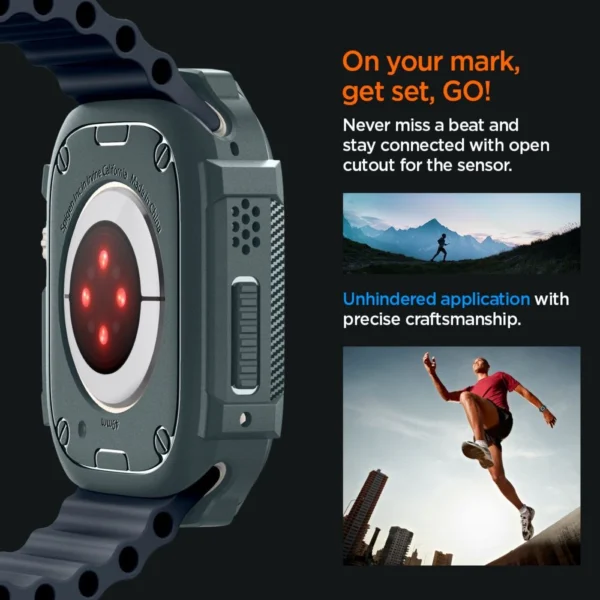 Spigen Rugged Armor dėklas Apple Watch Ultra 1 / 2 (49 mm) - tamsiai žalias - Image 14