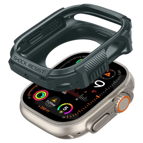 Spigen Rugged Armor dėklas Apple Watch Ultra 1 / 2 (49 mm) - tamsiai žalias - Image 8