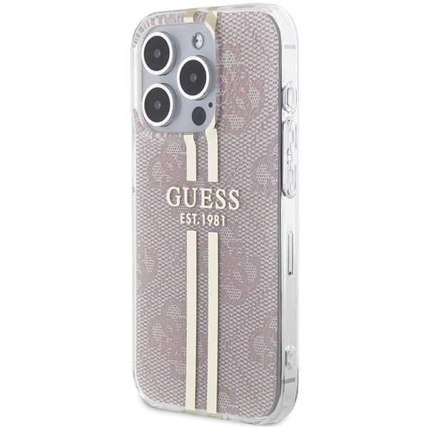 Guess IML 4G Gold Stripe dėklas iPhone 15 Pro - rožinis - Image 2