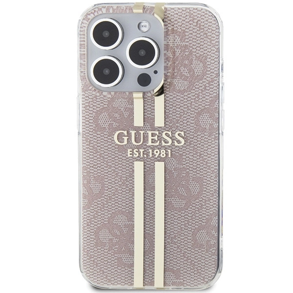 Guess IML 4G Gold Stripe dėklas iPhone 15 Pro - rožinis - Image 3