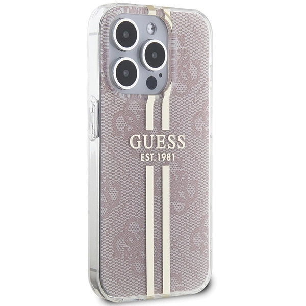 Guess IML 4G Gold Stripe dėklas iPhone 15 Pro - rožinis - Image 4