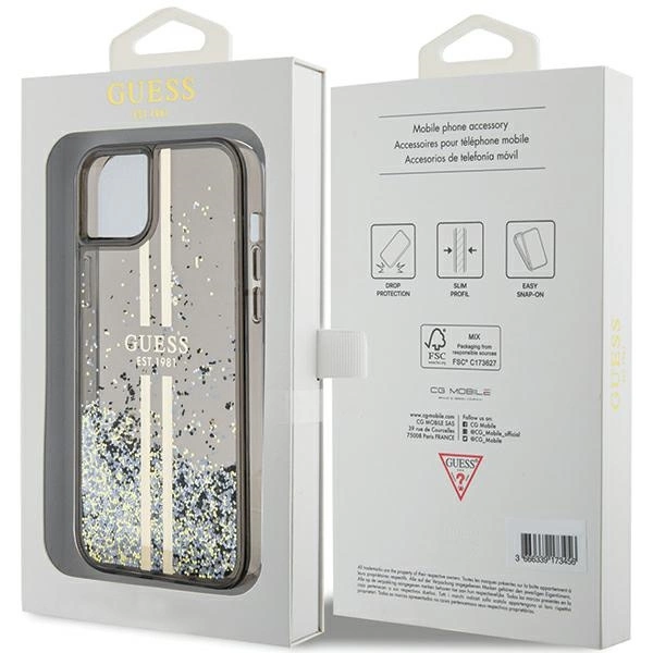 Guess Liquid Glitter Gold Stripes dėklas iPhone 15 Plus / 14 Plus - juodas - Image 8
