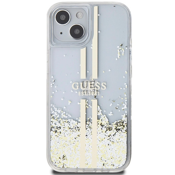 Guess Liquid Glitter Gold Stripes dėklas iPhone 15 Plus / 14 Plus - permatomas - Image 3