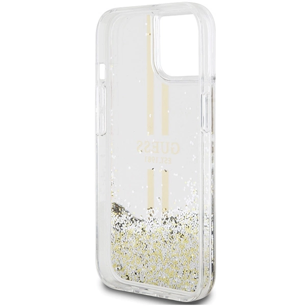 Guess Liquid Glitter Gold Stripes dėklas iPhone 15 Plus / 14 Plus - permatomas - Image 7