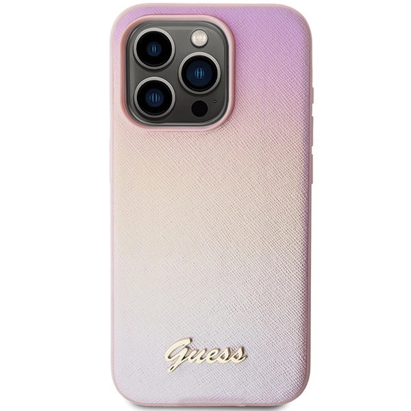 Guess GUHCP15XPSAIRSP iPhone 15 Pro Max 6,7" rožinis/rožinis kietas dėklas Saffiano Iridescent Script - Image 3