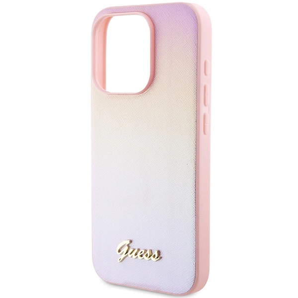 Guess GUHCP15XPSAIRSP iPhone 15 Pro Max 6,7" rožinis/rožinis kietas dėklas Saffiano Iridescent Script - Image 6