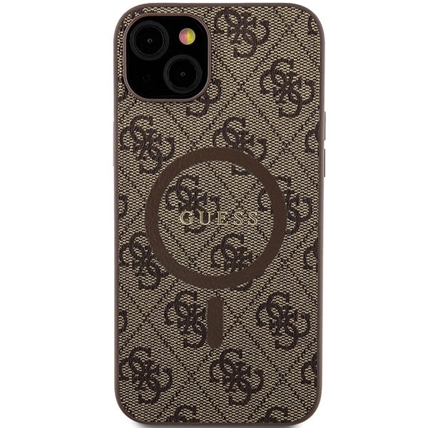 Guess 4G Collection odinis dėklas su metaliniu logotipu MagSafe iPhone 15 Plus / 14 Plus - rudas - Image 3