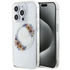 Guess IML Flowers Wreatch MagSafe iPhone 15 Pro Max Case - Clear