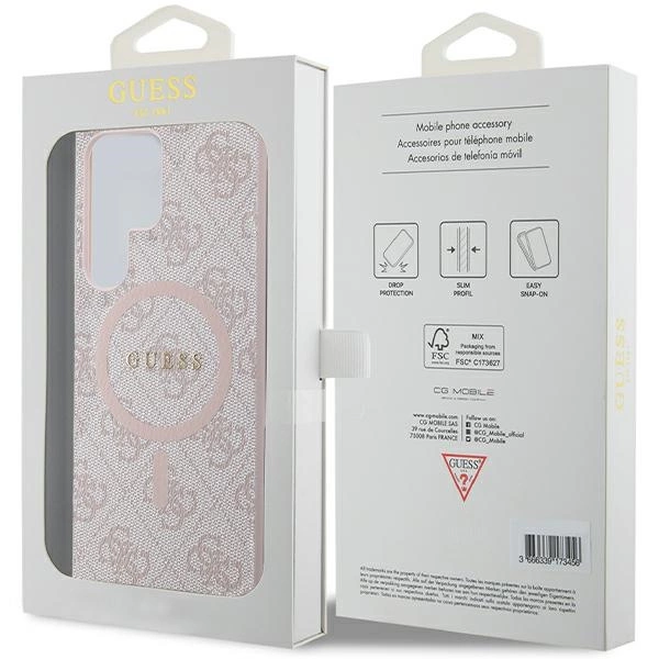Guess 4G Collection Leather Metal Logo MagSafe dėklas Samsung Galaxy S24 Ultra - rožinis - Image 8