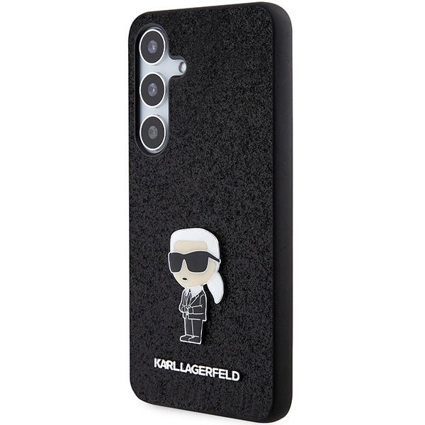 Karl Lagerfeld fiksuotas Glitter Ikonik Logo metalinis smeigtukas dėklas Samsung Galaxy S24+ - juodas - Image 2