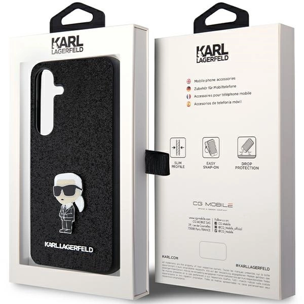 Karl Lagerfeld fiksuotas Glitter Ikonik Logo metalinis smeigtukas dėklas Samsung Galaxy S24+ - juodas - Image 8