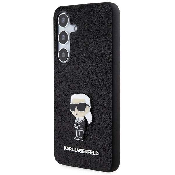 Karl Lagerfeld fiksuotas Glitter Ikonik Logo metalinis smeigtukas dėklas Samsung Galaxy S24 - juodas - Image 2