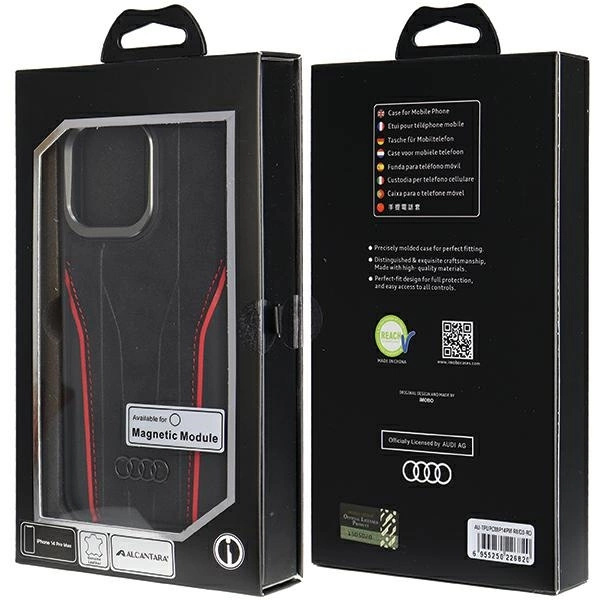 Audi natūralios odos dėklas su MagSafe iPhone 14 Pro Max - juodas ir raudonas - Image 8