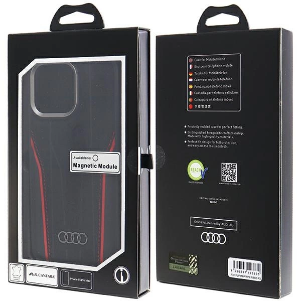 Audi natūralios odos dėklas su MagSafe iPhone 15 Pro Max - juodas ir raudonas - Image 10