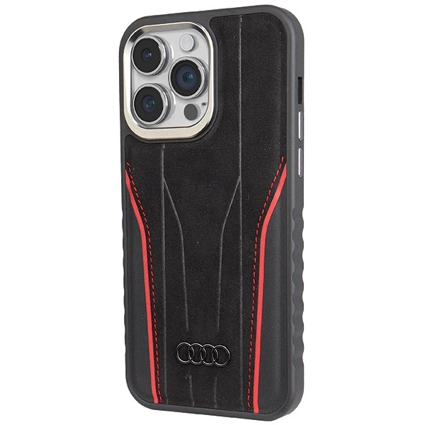 Audi natūralios odos dėklas su MagSafe iPhone 15 Pro Max - juodas ir raudonas - Image 2