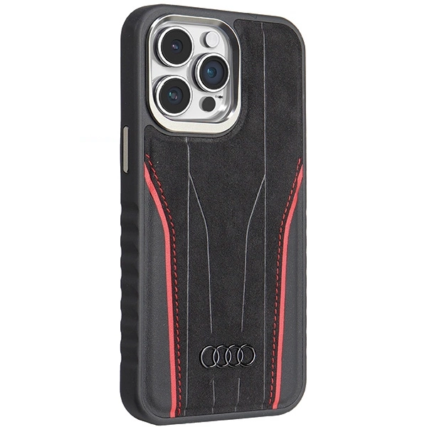 Audi natūralios odos dėklas su MagSafe iPhone 15 Pro Max - juodas ir raudonas - Image 6