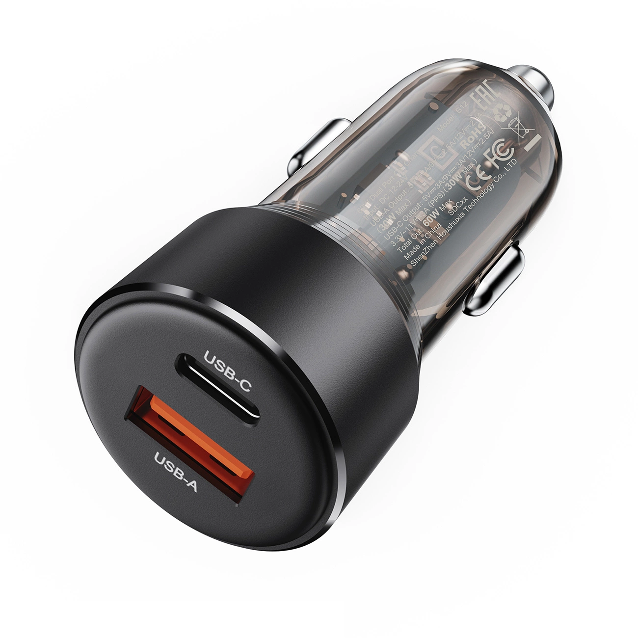Acefast B12 automobilinis įkroviklis 60W USB-A / USB-C - juodas - Image 2
