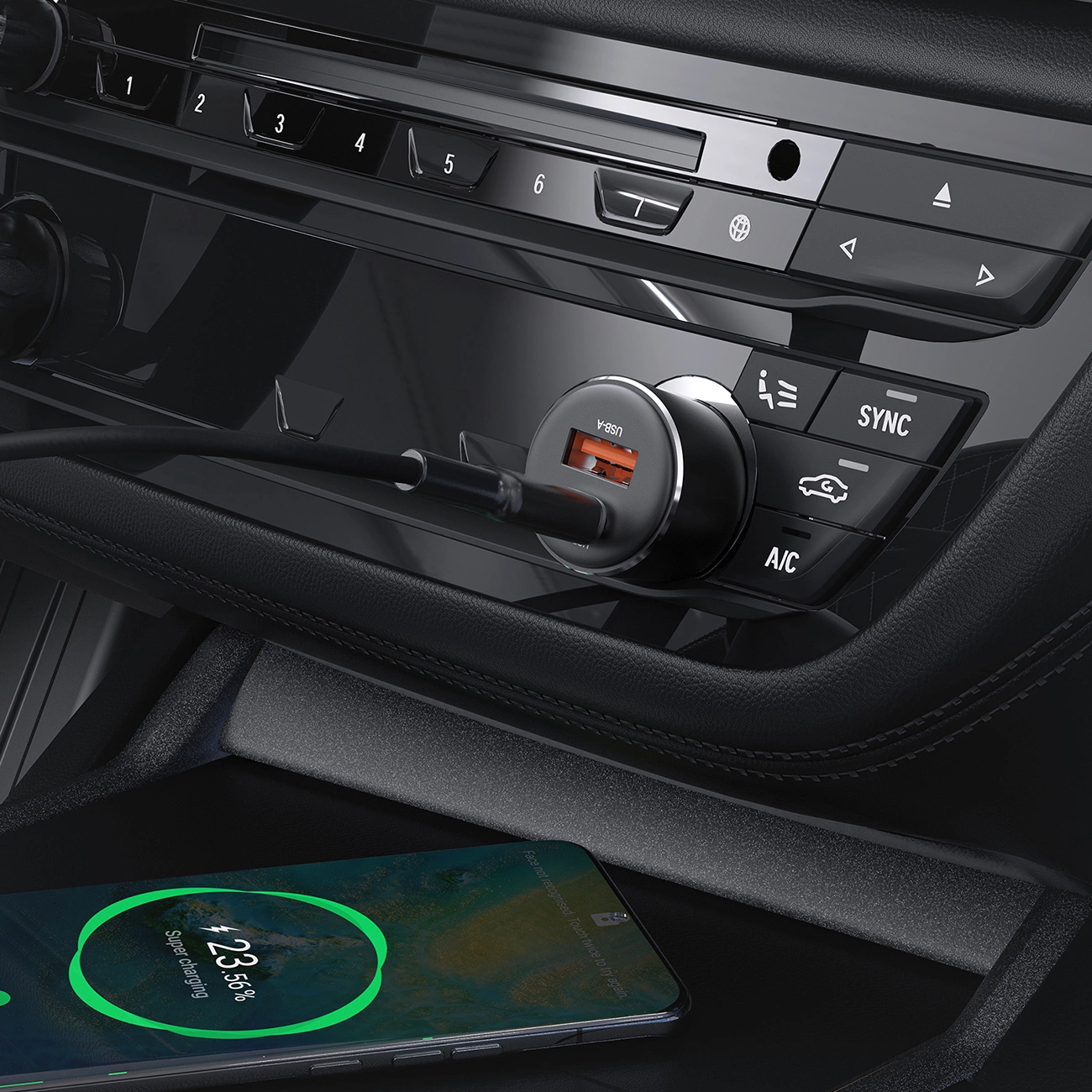 Acefast B12 automobilinis įkroviklis 60W USB-A / USB-C - juodas - Image 5
