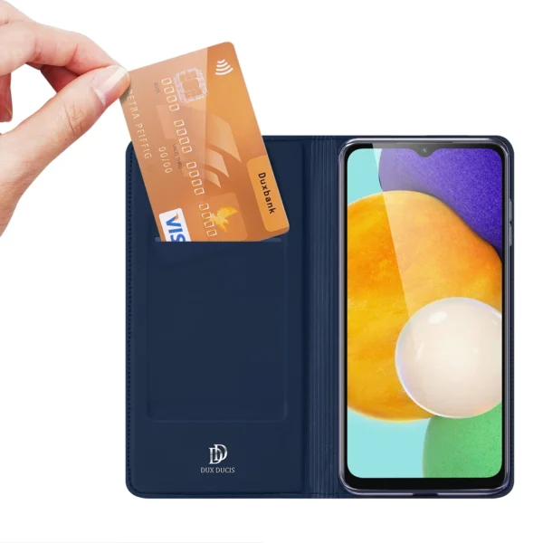 Dux Ducis Skin Pro dėklas Samsung Galaxy A14 4G / 5G su atverčiamu dangčiu, kortelių kišene ir stovu - mėlynas - Image 2
