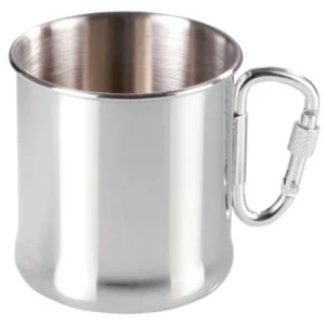 Stainless steel tourist mug with carabiner