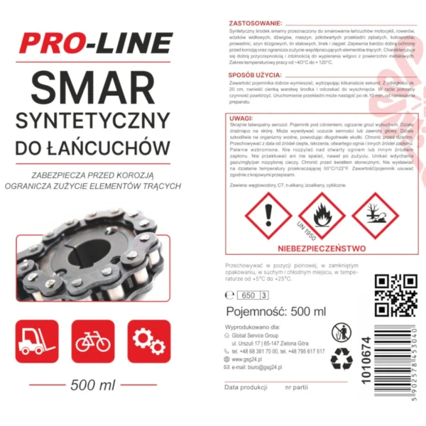 Sintetinis grandinės tepiklis PRO-LINE purškiklis 500 ml - Image 2