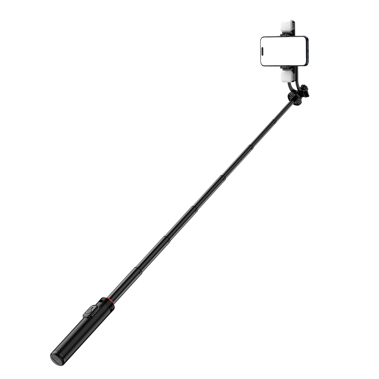 Selfie lazda WC12YDS 1,3 m aliuminio lydinio teleskopinis trikojis su dviem lempomis ir telefono laikikliu – juoda - Image 2