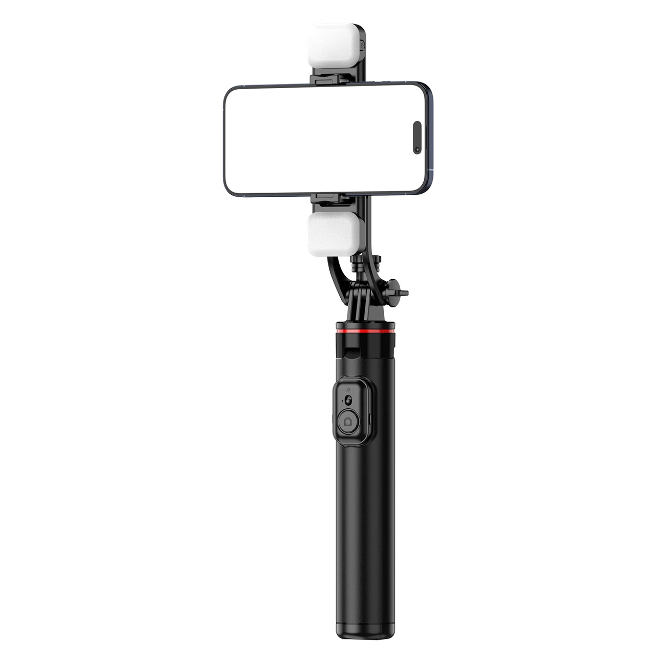 Selfie lazda WC12YDS 1,3 m aliuminio lydinio teleskopinis trikojis su dviem lempomis ir telefono laikikliu – juoda - Image 9